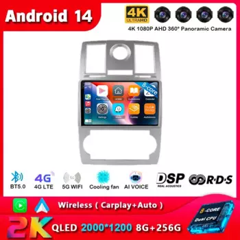 Автомобильный радиоприемник Android14 Carplay с Wi-Fi и 4G для Chrysler Aspen 300C 2004 2005 2006 2007 2008, мультимедийный плеер с GPS, Wi-Fi и 4G, стерео