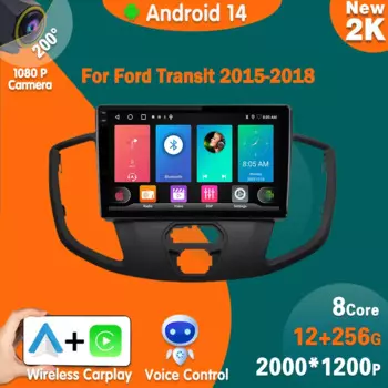 Автомобильный радиоприемник Android14 для Ford Transit 2015-2018, стерео, мультимедийный видеоплеер, навигация, GPS, Carplay, Wi-Fi, 4G LET, BT, 2din DVD