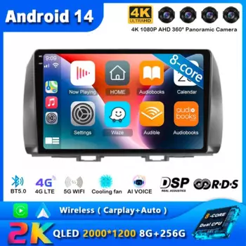 Автомобильный радиоприемник Carplay для Toyota bB 2 QNC20 2005 2006 2007 2008 2009-2016, мультимедийный плеер, стерео GPS WIFI + 4G DSP, Android 14