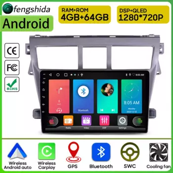 Автомобильный радиоприемник Carplay для Toyota Vios Yaris 2007-2012, навигация GPS, Android, автомобильный мультимедийный плеер, Авторадио, стерео, 4G, Wi-Fi, 2din