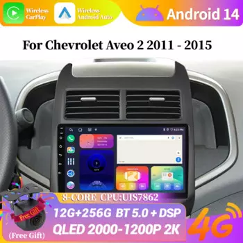Автомобильный радиоприемник для Chevrolet Aveo 2 2011-2015, мультимедийная навигация, GPS, беспроводной, Android 14, Apple CarPlay, 4G, стерео экран