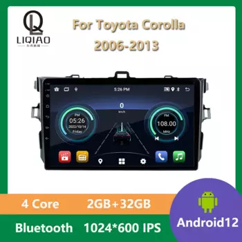 Автомобильный радиоприемник для Toyota Corolla 2006 - 2013 Android 12, Авторадио, мультимедийный стерео плеер, Bluetooth, четырехъядерный процессор, 2 ГБ + 32 ГБ, 9 дюймов IPS TMPS