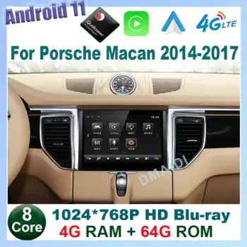 Автомобильный радиоприемник GPS для Porsche Macan 2014-2017 Восьмиядерный процессор Snapdragon Android 11 4 + 64 ГБ DVD-плеер с IPS HD экраном DSP 4G Carplay авто