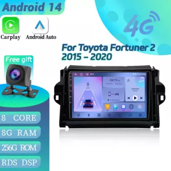 Автомобильный радиоприемник, мультимедийное видео GPS для Toyota Fortuner 2 2015-2020, Android 14, навигация, 4G, беспроводной Bluetooth, CarPlay, сенсорный экран