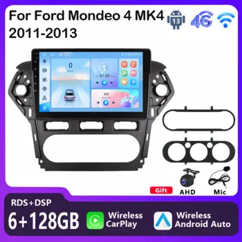 Автомобильный радиоприемник, мультимедийный плеер для Ford Mondeo 4 MK4 2011 2012 2013, беспроводной Carplay, Android, автомобильное головное устройство 2 Din, GPS-навигация, стерео Интеллектуальные системы