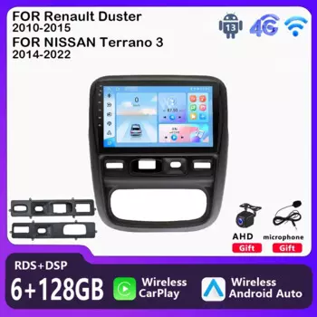 Автомобильный радиоприемник, мультимедийный плеер для Renault Duster 1 2010 - 2015 Nissan terrano lll 3 2014 - 2022, андроид магнитола 2 Din, Рено Дастер Ниссан террано lll Carplay Android Auto головное устройство