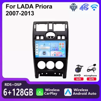 Автомобильный радиоприемник, мультимедийный плеер для LADA Priora 2007 - 2013, андроид магнитола 2 Din, ЛАДА Приора беспроводной Carplay Android Auto головное устройство стерео навигация