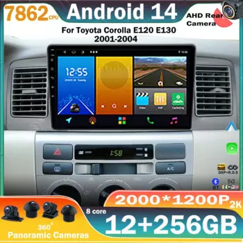Автомобильный радиоприемник, мультимедийный плеер для Toyota Corolla E120 E130 2001 2002 2003 2004 Android 14, автомобильная Беспроводная стереосистема для Carplay DSP