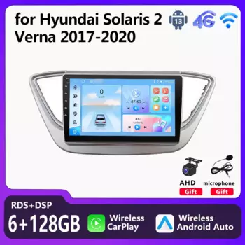 Автомобильный радиоприемник, мультимедийный плеер для Hyundai Solaris 2 Verna 2017-2020, андроид магнитола 2 Din, Хендай Солярис 2 Верна беспроводной Carplay Android Auto головное устройство стерео навигация