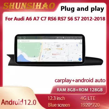Автомобильный радиоприемник ShunSihao для A6 A7 C7 RS6 S6 S7 12,3-2012, 2018 ГБ
