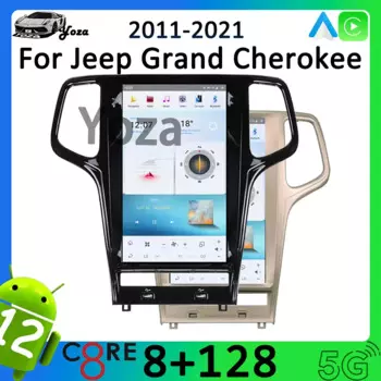 Автомобильный радиоприемник Yoza Carplay для Jeep Grand Cherokee 2011-2021 Android11 Tesla Style Qualcomm мультимедийный плеер навигация 4G WIFI GPS