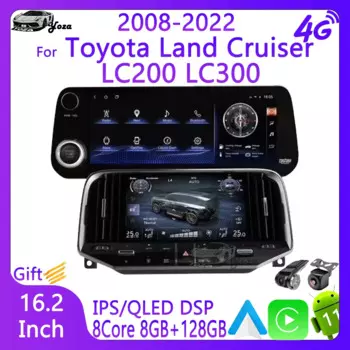 Автомобильный радиоприемник Yoza Carplay для Toyota Land Cruiser LC200 LC300 2008-2022 Android11 мультимедийный GPS-навигатор стерео 4G WIFI Подарочный инструмент