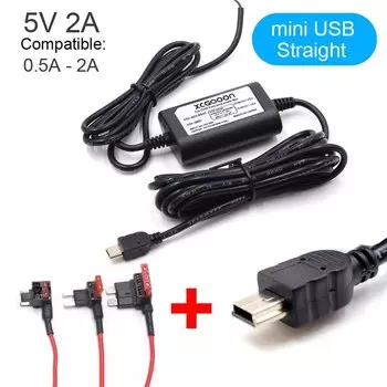 Автомобильный жесткий кабель для зарядки с Mini Micro Type-C USB DC 12 В до 5 В 2 А 3,1 м Автоматическая зарядка для видеокамеры Dash Cam Автомобильный видеорегистратор