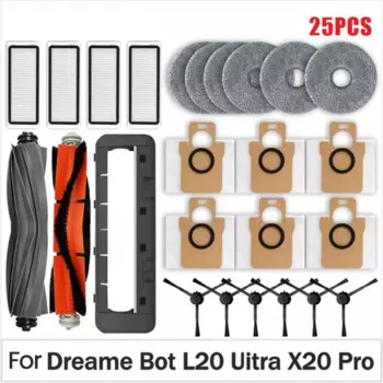 Аксессуары для робота-пылесоса Dreame L20 Ultra X20 Pro, резиновые основные и боковые щетки, насадки для швабры, фильтры, запчасти для мешков для пыли, 25 шт.