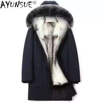 AYUNSUE 2020 шуба из натуральной норки Для мужчин зимняя куртка теплые парки реальные Меховая куртка Длинные Роскошные пальто из искусственного меха с лисьим мехом парка Hombre 2021-