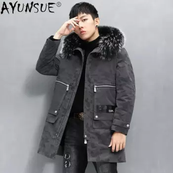 AYUNSUE мужское зимнее пальто, мужские парки, пальто с подкладкой из кроличьего меха, средней длины, теплая Повседневная Мужская Меховая куртка с капюшоном, мужская куртка Lq