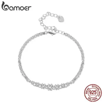 Bamoer сверкающий браслет Moissanite регулируемый браслет для женщин обручение подарок на день Святого Валентина хорошее ювелирное изделие