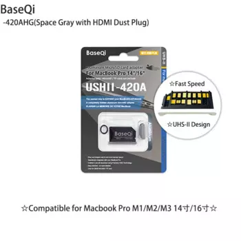 Baseqi для Macbook Pro14 дюймов 16 дюймов M1/M2M3 адаптер MicroSD алюминий увеличение места для хранения серый с пылезащитной заглушкой HDMI 420AHB