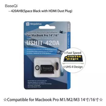 Baseqi для Macbook Pro14 дюймов 16 дюймов M1/M2M3 адаптер MicroSD алюминиевый увеличение места для хранения черный с пылезащитной заглушкой HDMI 420AHB