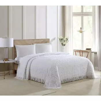 Beатрис Home Fashions, медальон, синель, покрывало, двуспальный, белый