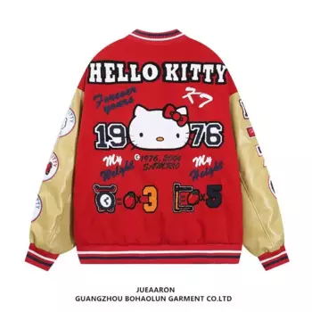 Бейсбольная куртка Hello Kitty, Униформа, одежда Sanrio, мультяшный аниме, осень и зима, толстая ветрозащитная уличная милая куртка для девочек