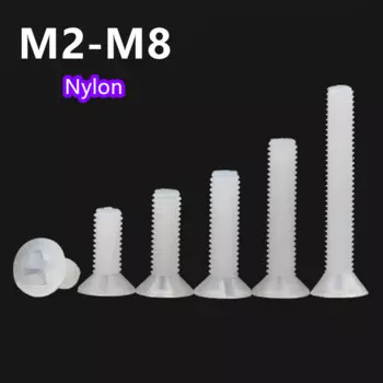 Белые нейлоновые винты с потайной головкой M2 M2.5 M3 M4 M5 M6 M8 пластиковые винты Phillips