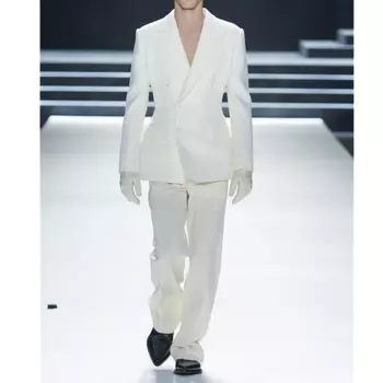 Белый пиковый лацкан двубортный костюм для мужчин Slim Fit Элегантный повседневный выпускной формальный свадебный смокинг 2-х предметный мужской костюм Блейзер Брюки