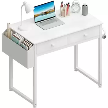 Белый стол с ящиками для спальни, домашний Офисный Компьютерный стол с тканевым ящиком для хранения и сумкой