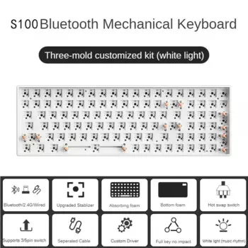 (Белый свет) Трехрежимная механическая клавиатура Mathew Tech S100 Barebone 100 клавиш 98% раскладки игровая клавиатура с возможностью горячей замены DIY Kit