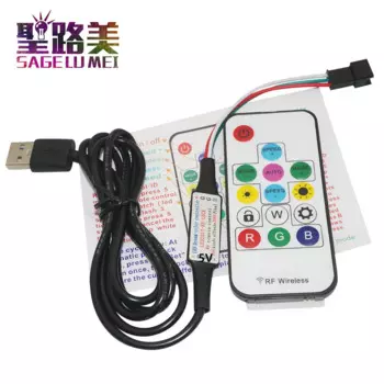 Бесплатная доставка DC5V Pixel Digital Полноцветный светодиодный контроллер RGB RF Дистанционный USB-разъем для WS2812 светодиодная лента Световая лента