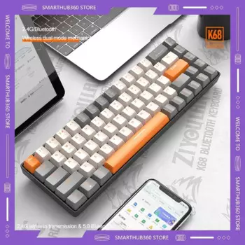 Бесплатная клавиатура Wolf K68, Bluetooth, беспроводная, 2,4G, беспроводная, двухрежимная, механическая клавиатура, игровая, горячая замена, механическая клавиатура для киберспорта