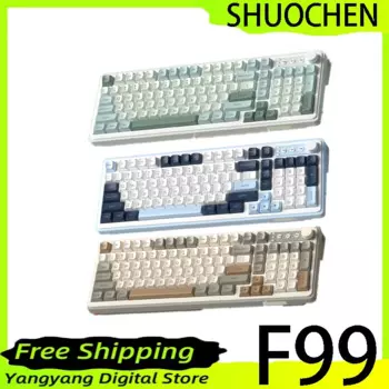 Беспроводная Bluetooth клавиатура SHUOCHEN F99, механический коричневый переключатель, 99 клавиш, RGB подсветка, материал ABS, мультимедийная ручка