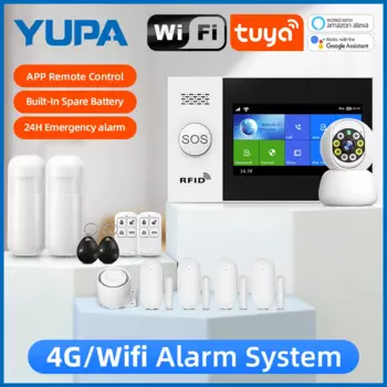 Беспроводная домашняя сигнализация, Wi-Fi, SMS, с сиреной, 120 дБ, ЖК-дисплей, совместим с приложением Tuya