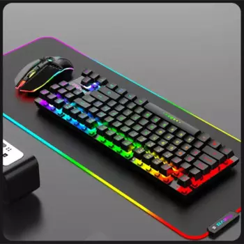 Беспроводная геймерская клавиатура и мышь 2,4G, игровая клавиатура RGB с подсветкой, геймерский комплект, 87-клавишная зарядная клавиатура для компьютера, ПК