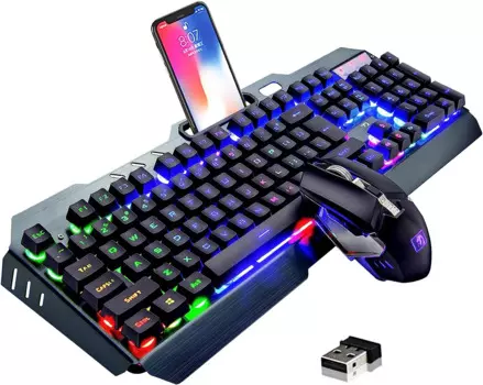 Беспроводная игровая клавиатура и мышь MAMBASNAKE K670, перезаряжаемая Радужная подсветка с батареей 3800 мАч, металлическая панель, механическое ощущение