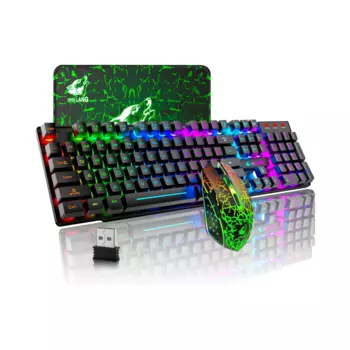 Беспроводная игровая клавиатура и мышь MAMNASNAKE x ZIYOU LANG T3, перезаряжаемая Радужная клавиатура с подсветкой и мышью с батареей 3800 мАч