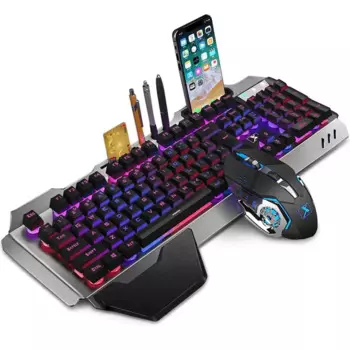 Беспроводная игровая клавиатура, мышь, Rgb подсветка, металлическая панель, перезаряжаемая геймерская мышь, Водонепроницаемая клавиатура, набор