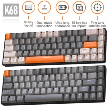 Беспроводная игровая механическая клавиатура K68, Bluetooth 5,0, 2,4 ГГц, 68 клавиш, клавиатура с подсветкой, игровая клавиатура для ПК, механическая клавиатура с горячей заменой