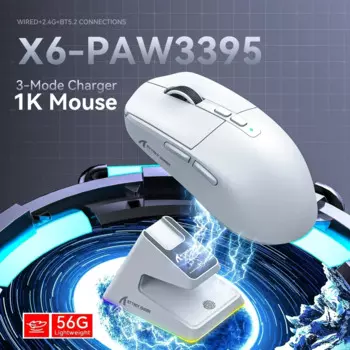 Беспроводная игровая мышь Attack Shark X6, 3-режимная Bluetooth мышь Paw3395, легкая с зарядной док-станцией, Rgb-сенсором, геймерские мыши для киберспорта