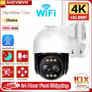 Беспроводная камера видеонаблюдения 8 Мп, 4K, 10X зум, Wi-Fi, PTZ