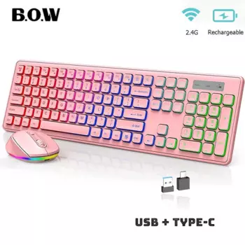 Беспроводная клавиатура и мышь с RGB-подсветкой, 2,4 ГГц