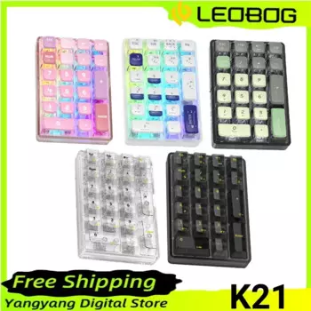 Беспроводная клавиатура LEOBOG K21, Bluetooth, три режима, RGB подсветка, горячая замена, цифровая Офисная Клавиатура, механическая прозрачная мини-клавиатура