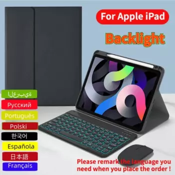 Беспроводная клавиатура с подсветкой, мышь, комбинированная клавиатура для IPad Pro 12,9 11 2024, Чехол Air 5 4 10th 10,9 Pro 10,5 10,2, Bluetooth-клавиатура