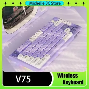 Беспроводная клавиатура V75, Двухрежимная, Bluetooth 5,0 RGB, портативная, бесшумная, с многофункциональной ручкой, игровая клавиатура для ПК, ноутбука, 81 клавиша