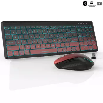 Беспроводная компьютерная клавиатура RGB, перезаряжаемая 2,4G Bluetooth, двухрежимная клавиатура и мышь, комбинированная для настольного компьютера/ноутбука/ПК