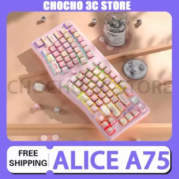 Беспроводная механическая клавиатура Leobog Alice A75, трехрежимная клавиатура с Rgb верхней строчкой, пользовательская клавиатура с ручкой для любителей игр на настольном ПК