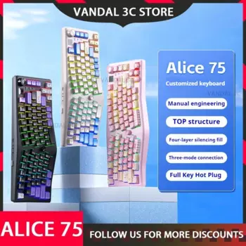 Беспроводная механическая клавиатура Leobog Alice A75, трехрежимная клавиатура с Rgb верхней строчкой, пользовательская клавиатура с ручкой для любителей игр на настольном ПК