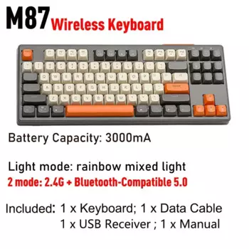 Беспроводная механическая клавиатура M87, 2,4G, 87 клавиш, Bluetooth-совместимость, два режима, клавиши PBT, Киберспорт, игровые, офисные, для планшетов и ноутбуков