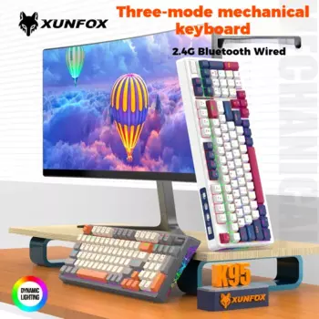 Беспроводная механическая клавиатура XUNFOX K95 с горячей вилкой, 96 клавиш, три режима, для настольных ПК, офиса, игр, прокладка, конструкция клавиш RGB