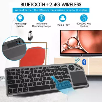 Беспроводная мини-клавиатура KSTOP, 2,4 ГГц, Bluetooth 4,2, английская клавиатура с сенсорной панелью для ТВ-приставки Android/ПК/ноутбука